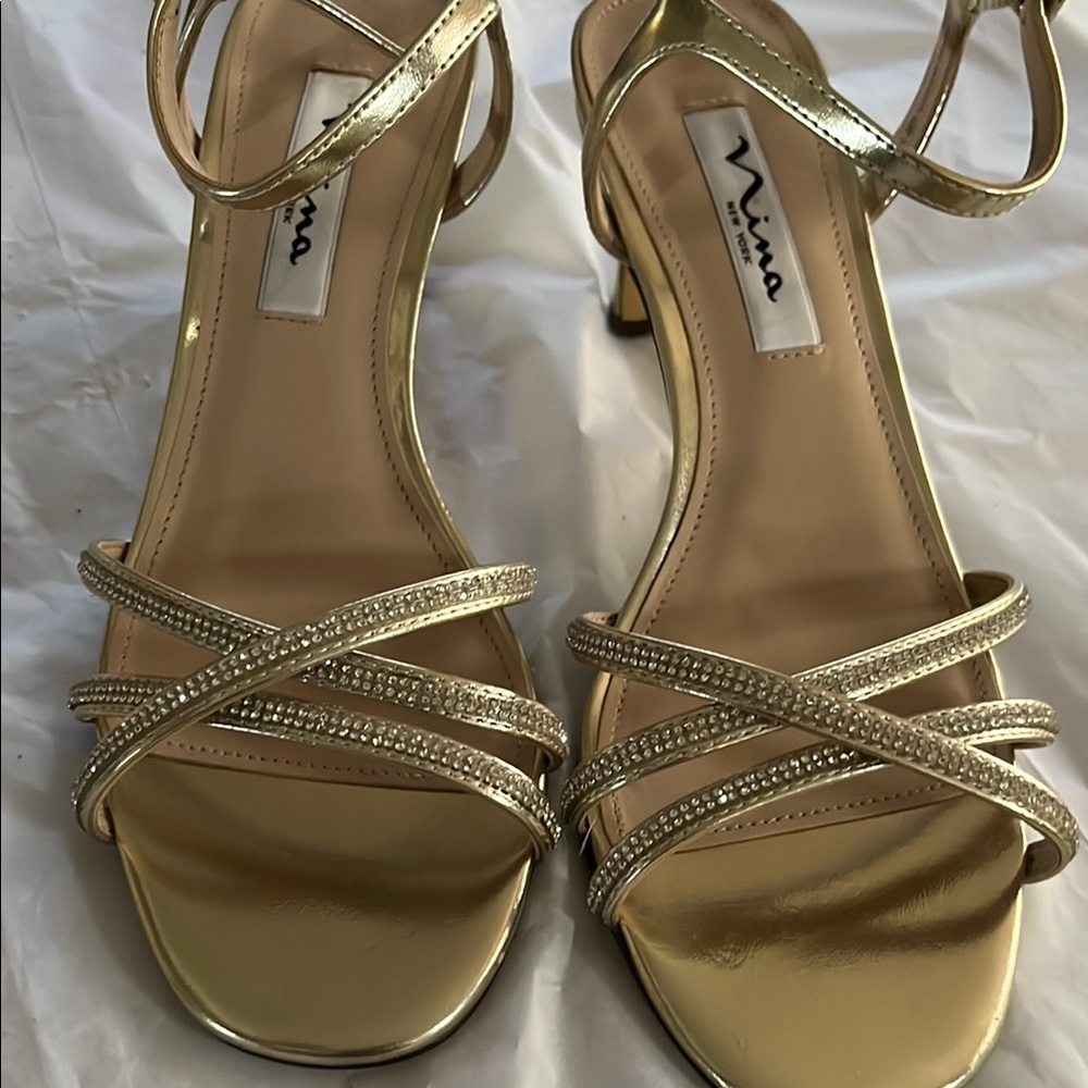 Nina Gold Strappy Sandals Crystal embellishment - Picture 3 of 6